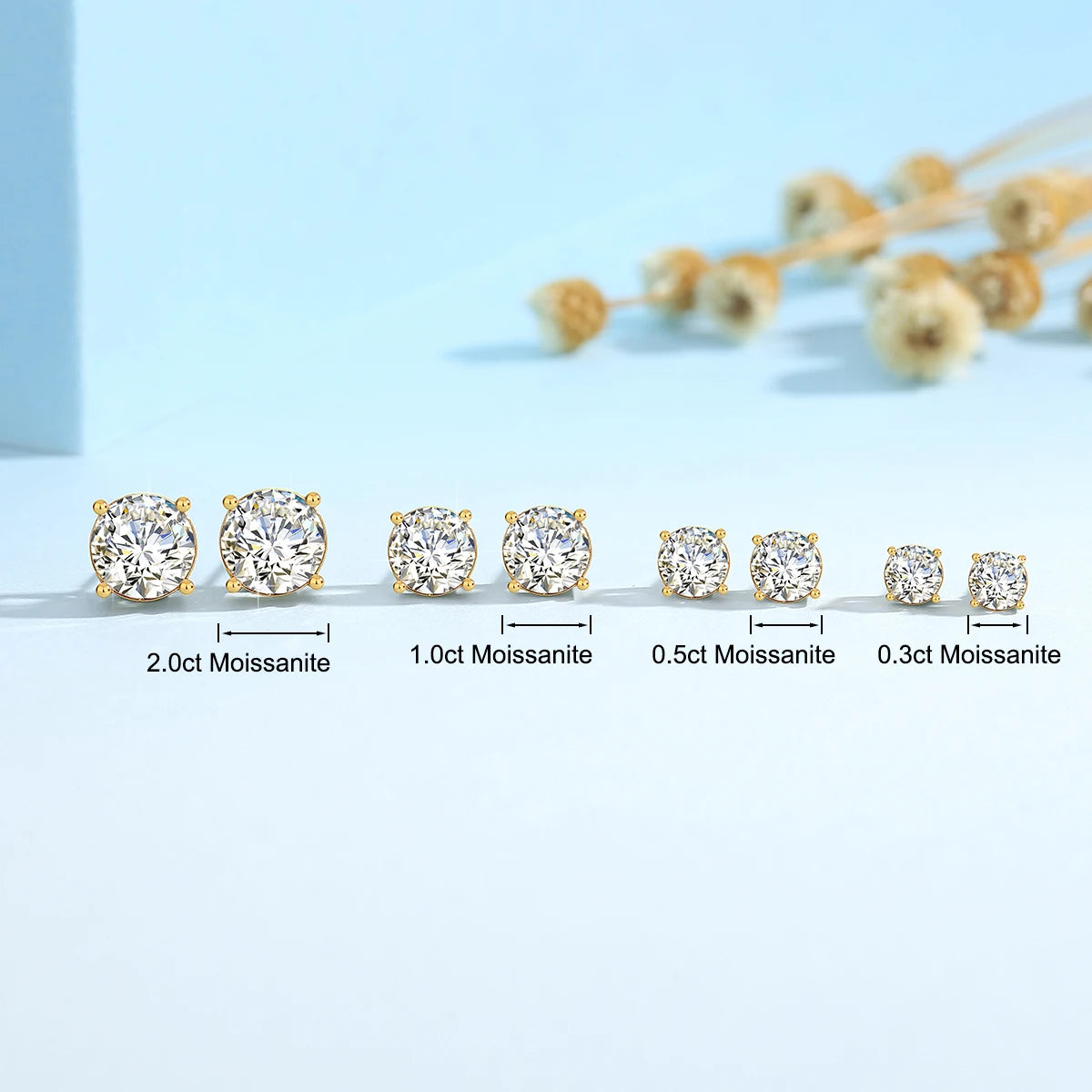 18k Gold Moissanite Stud Earrings for Women