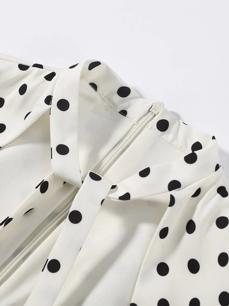 Hollow Out Polka Dot Women Dress with Zipper Closure