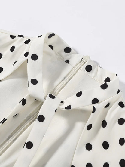 Hollow Out Polka Dot Women Dress with Zipper Closure