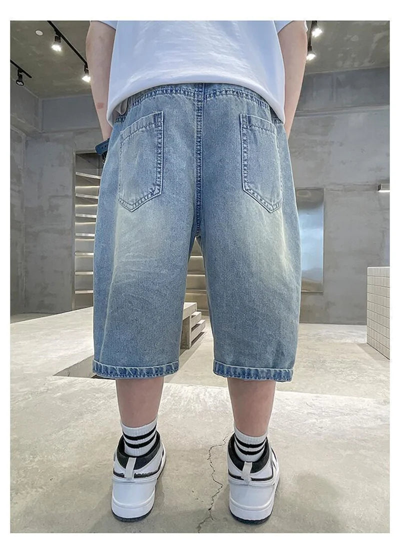 Boys Denim Shorts Summer Casual Knee Length Blue