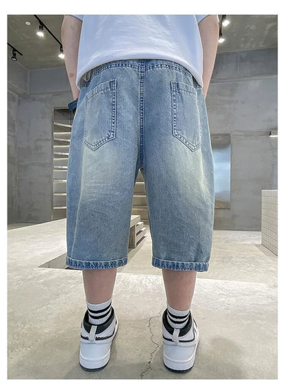 Boys Denim Shorts Summer Casual Knee Length Blue