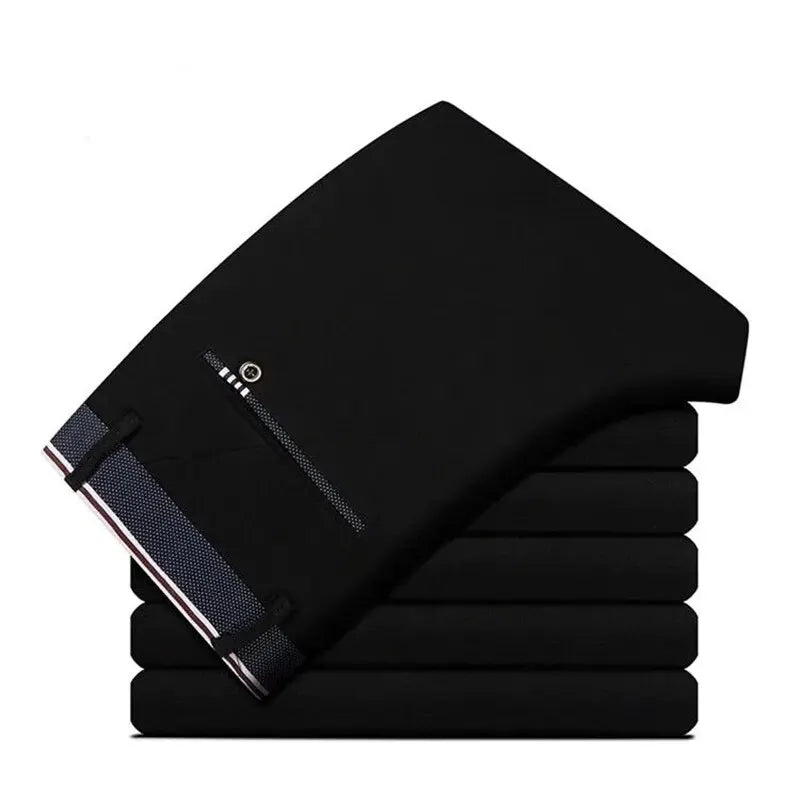 Men's Casual Elastic Straight Pants Black Blue