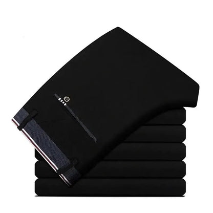 Men's Casual Elastic Straight Pants Black Blue