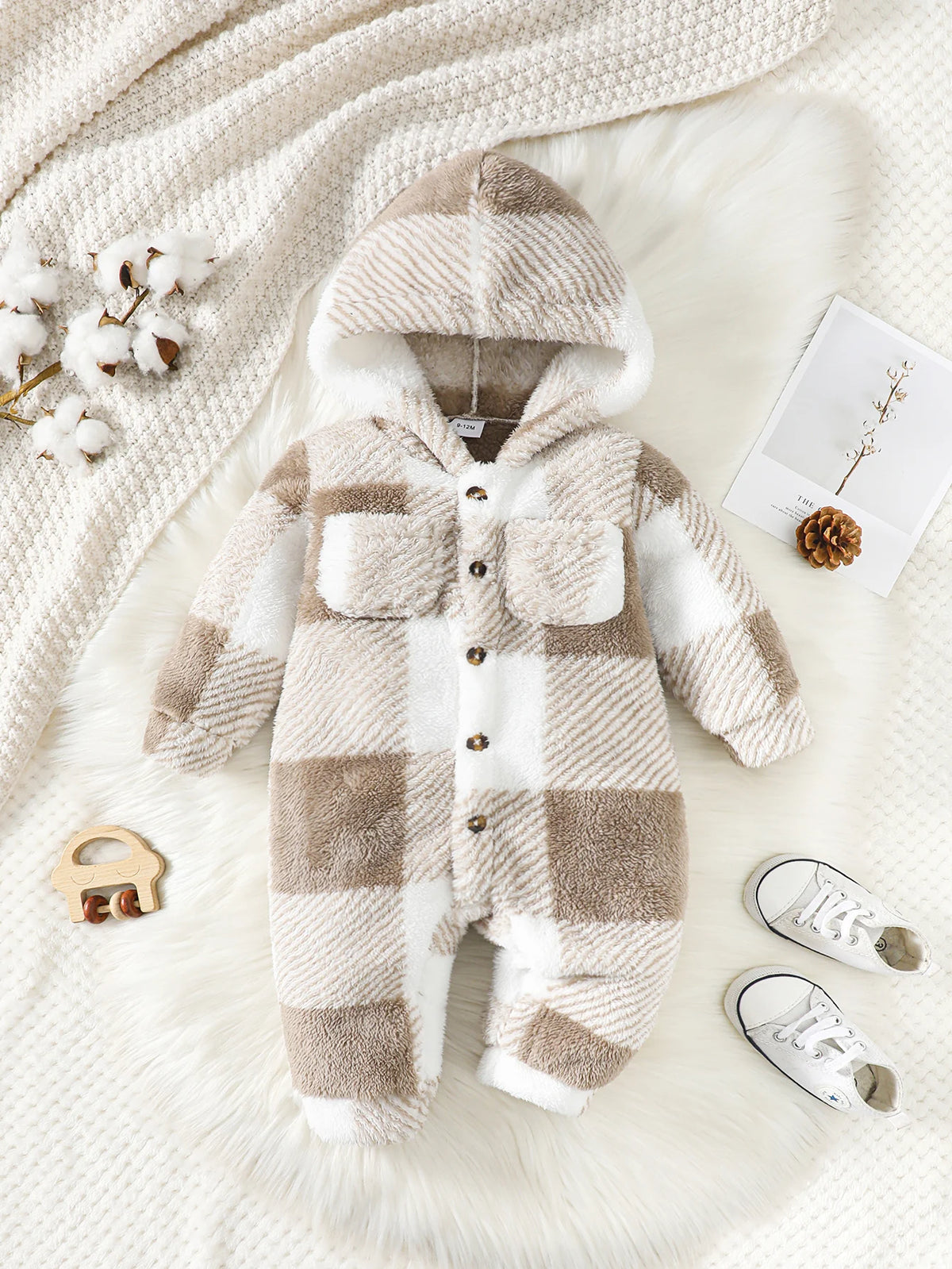 Plaid Hooded Romper for Baby Boys and Girls