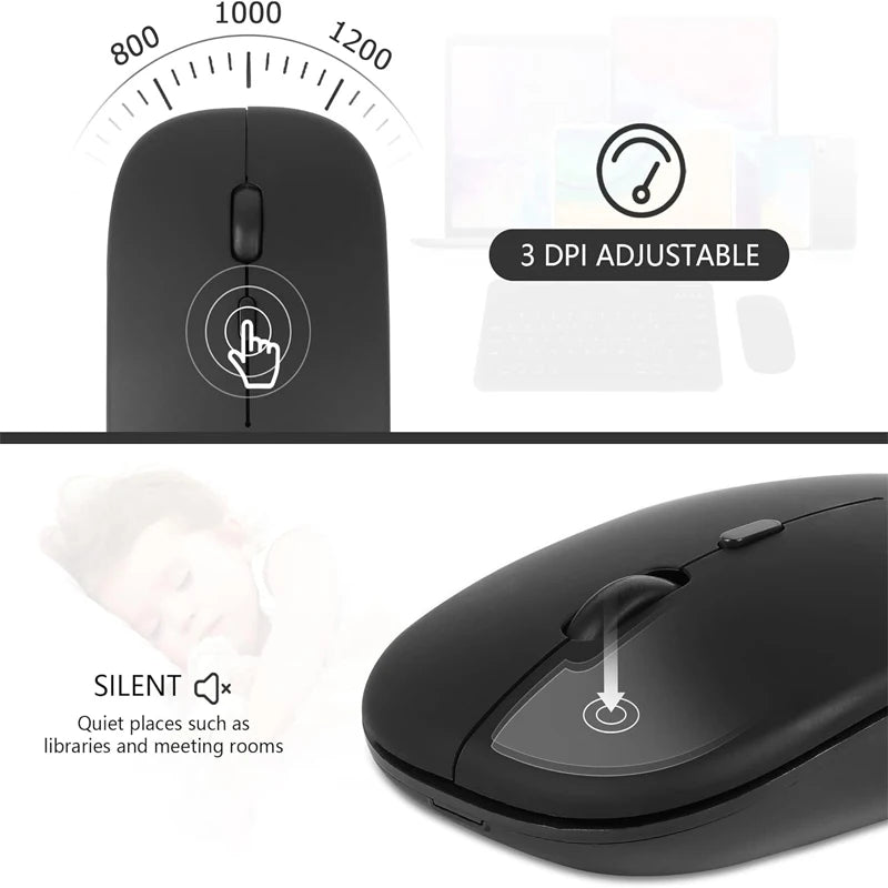 Rechargeable Wireless Mouse Dual Modes for PC and Laptop