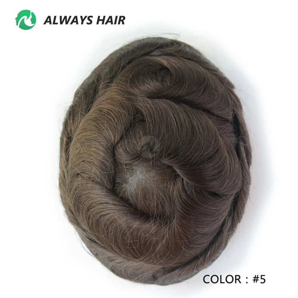 PU Men Toupee Indian Human Hair 130% Density Wig