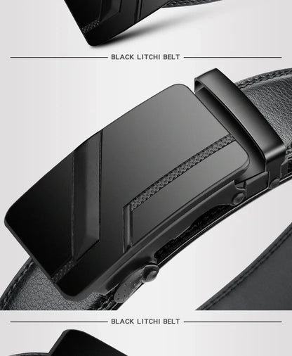 Men's Black PU Leather Automatic Buckle Belt 110cm 120cm 130cm