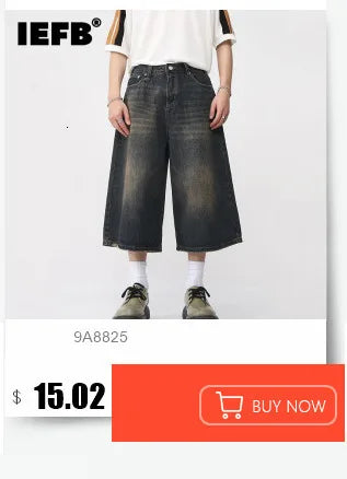 IEFB Vintage Camouflage Men's Loose Denim Jeans Old Blue