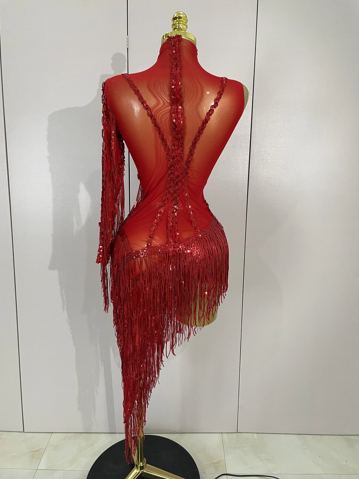 Sparkly Rhinestones One Shoulder See-Through Dress