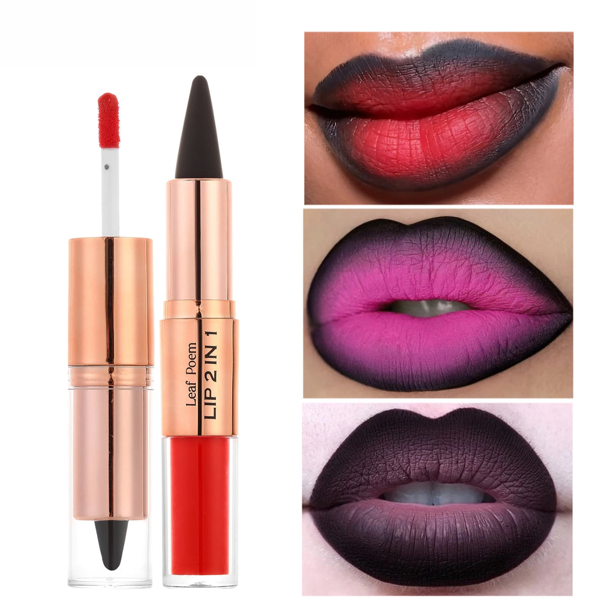 Waterproof Matte Black Lipstick and Lipgloss Duo