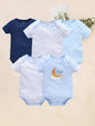 Baby Boy Summer Cotton Bodysuit Set Blue Grey Tie Print