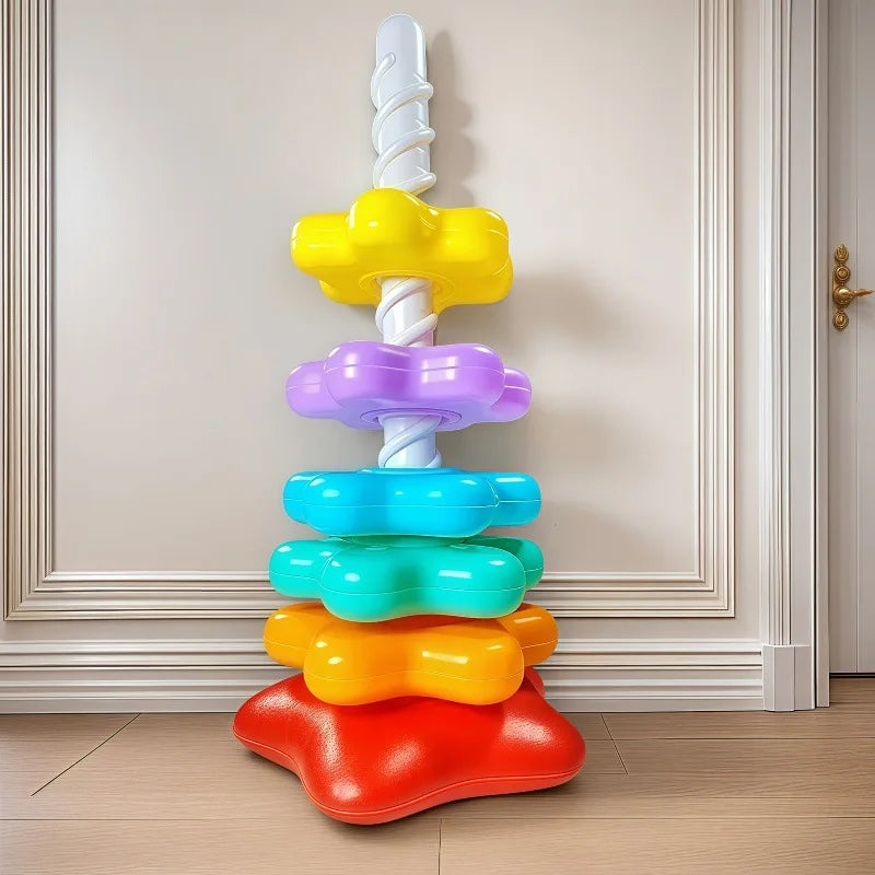 Montessori Rotating Rainbow Tower Baby Stacking Puzzle Toys