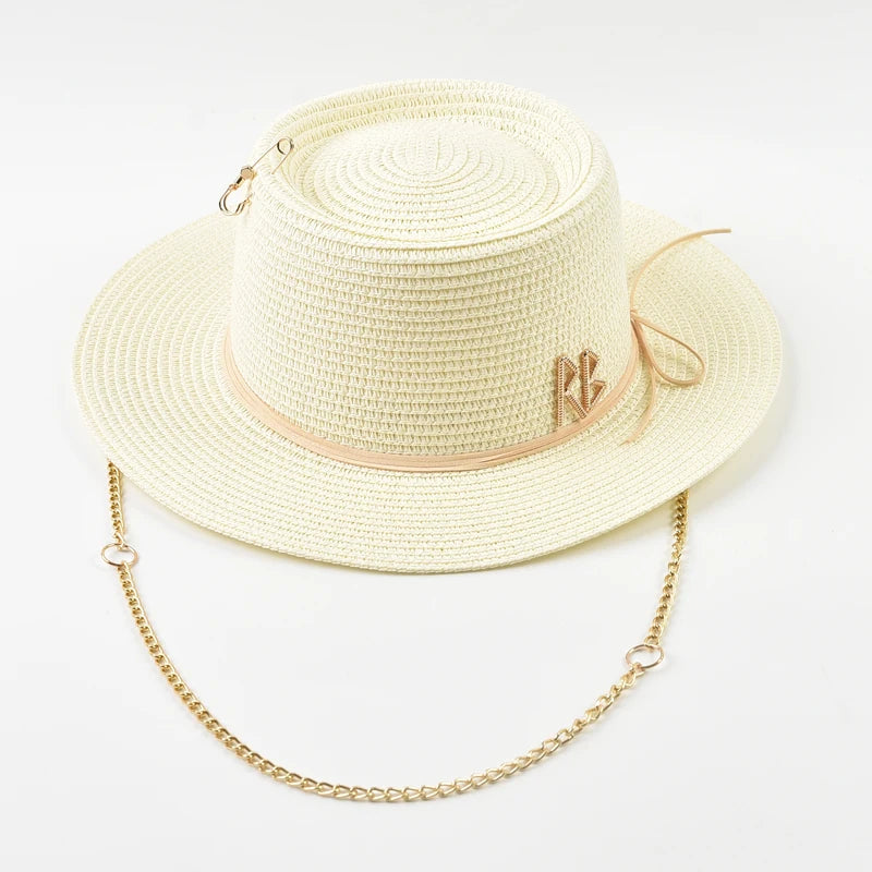 Elegant Straw Sun Hat for Women with Ribbon Decoration