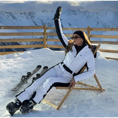 Casual Fur-Trimmed Hooded Ski Suit Women Warm Jumpsuit
