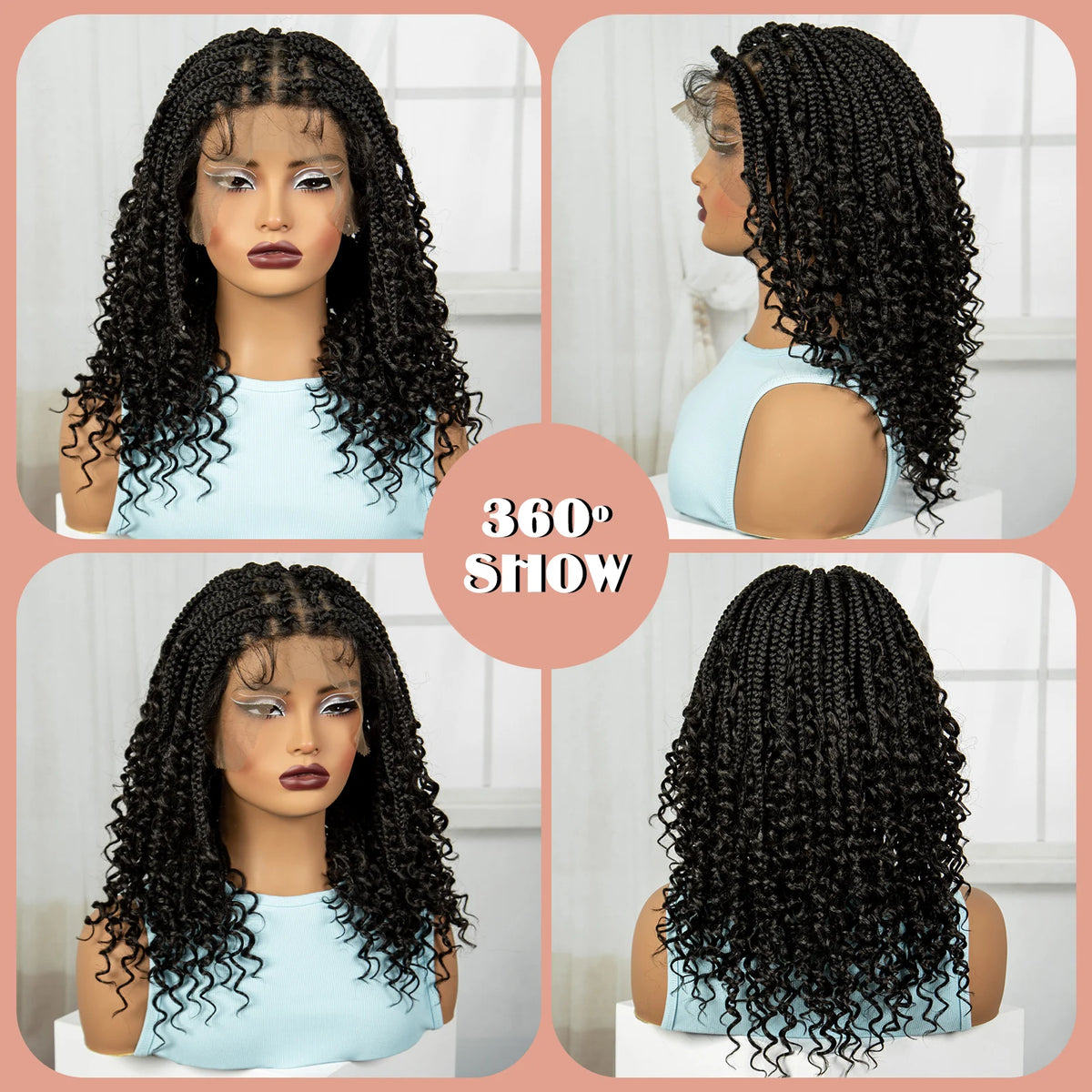 Knotless Box Braided Wigs with Curly Ends 16 Inches Synthetic