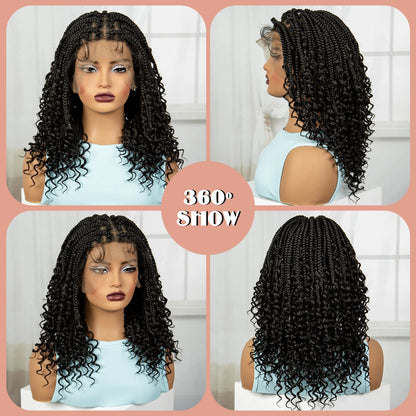 Knotless Box Braided Wigs with Curly Ends 16 Inches Synthetic