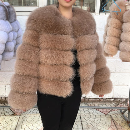 QUEENTINA Brown Fox Fur Coat for Women