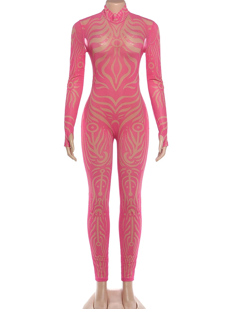 Striped Print Turtleneck Jumpsuit for Women