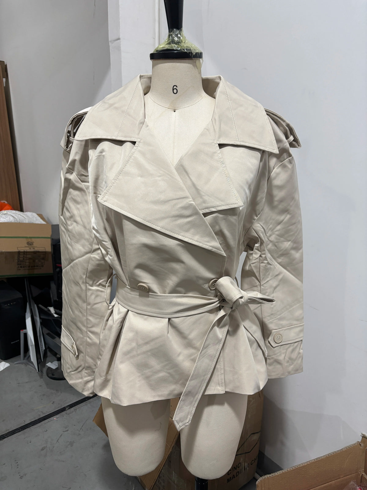 Lapel Lace Up Trench Coat Women Casual Long Sleeve