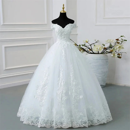 Off Shoulder Plus Size Wedding Dress Tulle and Organza