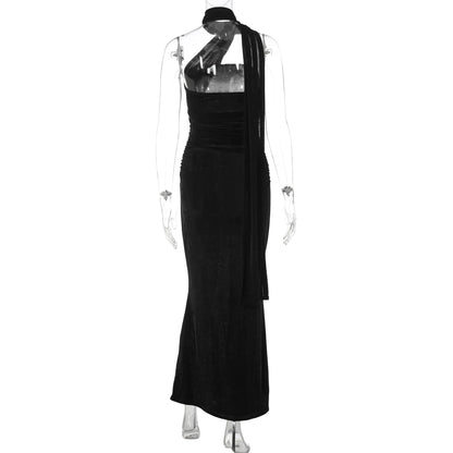 Hugcitar Halter Backless Ruched Bodycon Maxi Dress