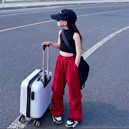 Girls Cargo Pants Cotton Polyester Black Grey Red