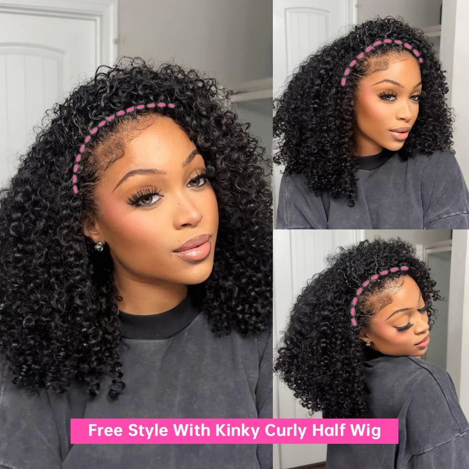Kinky Curly Half Wig 250 Density Human Hair 26 Inch