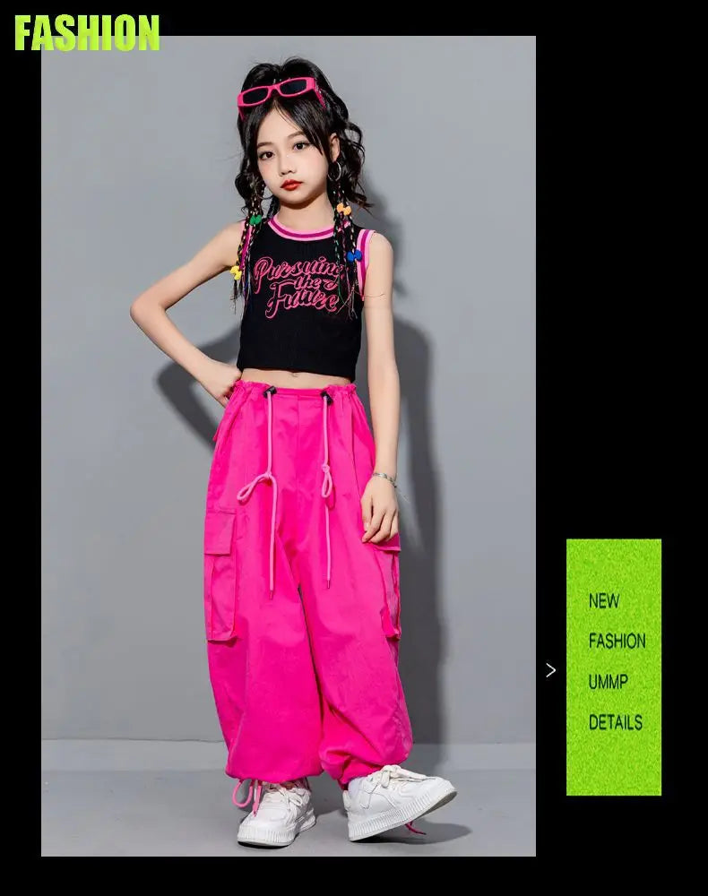 Girls Loose Cargo Pants with Belt for Daily Wear