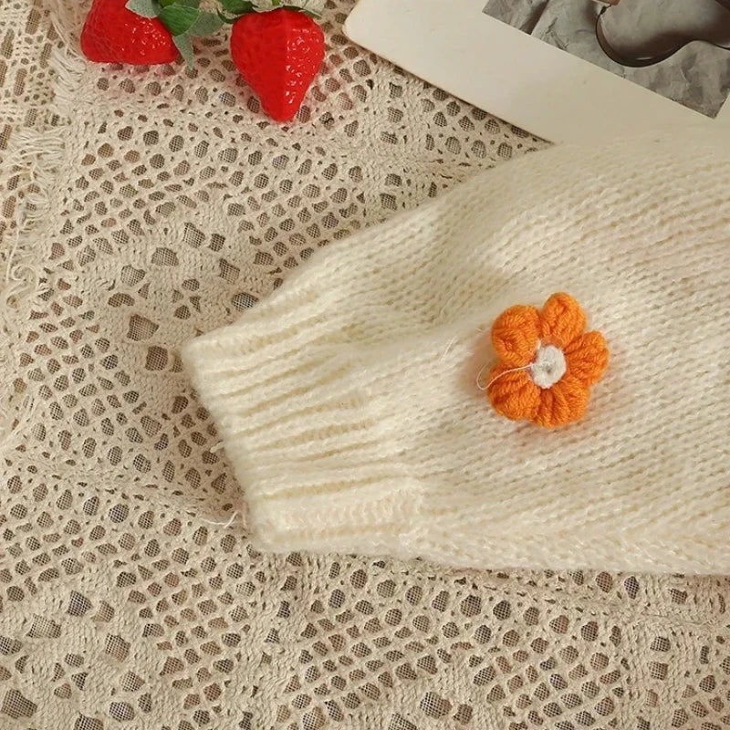 Applique Flower V-Neck Knit Cardigan for Women
