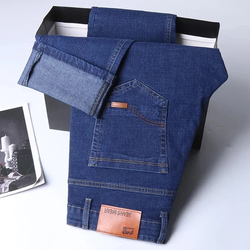 Men's Casual Straight Stretch Denim Jeans Blue Black