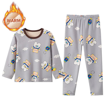 Children's Cartoon Printed Thick Warm Underwear Set