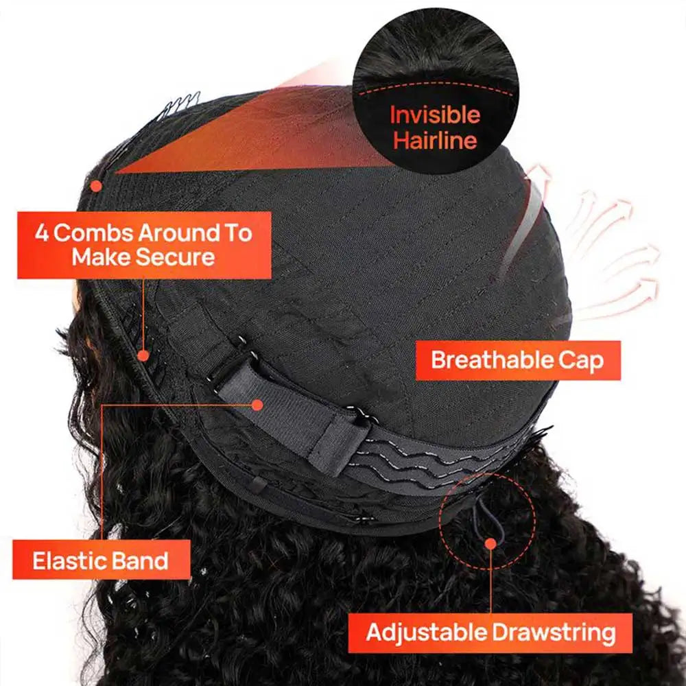 Kinky Straight Human Hair Half Wig 26 Inch Glueless