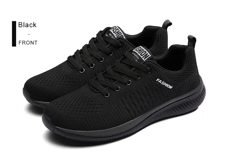 YRZL Black Knit Sneakers for Men Athletic Casual Shoes