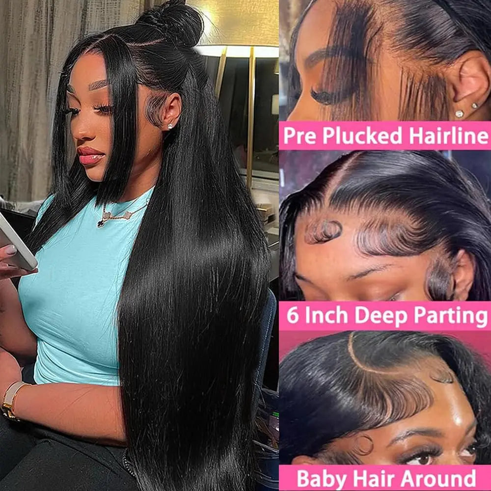 40 Inch Straight Human Hair Lace Front Wig Glueless