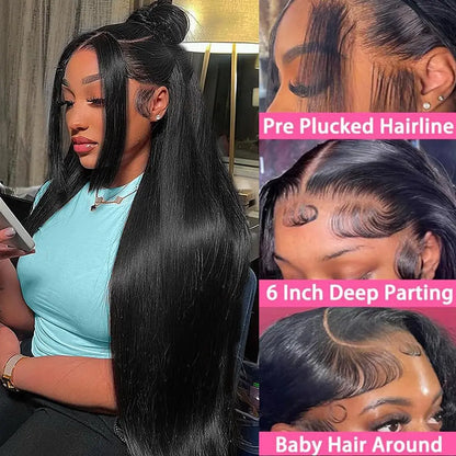 40 Inch Straight Human Hair Lace Front Wig Glueless