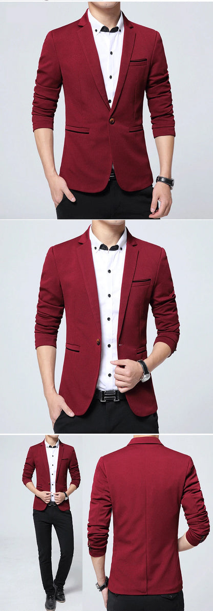Men's Slim Fit Polyester Suit Blazer for Formal Wear
