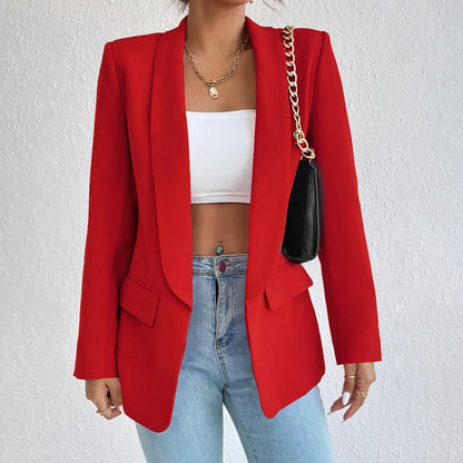 Solid Polyester Cotton Long Sleeve Women's Blazer