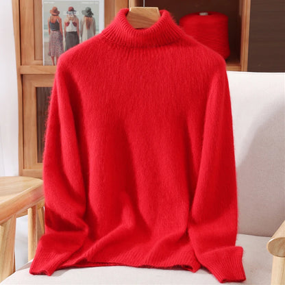 Mink Fur High Collar Pullover Sweater for Women