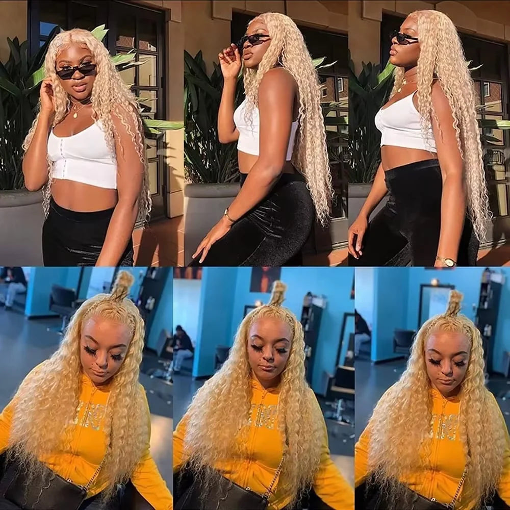 613 Blonde Deep Wave Human Hair Bundles 28 30 32 Inch