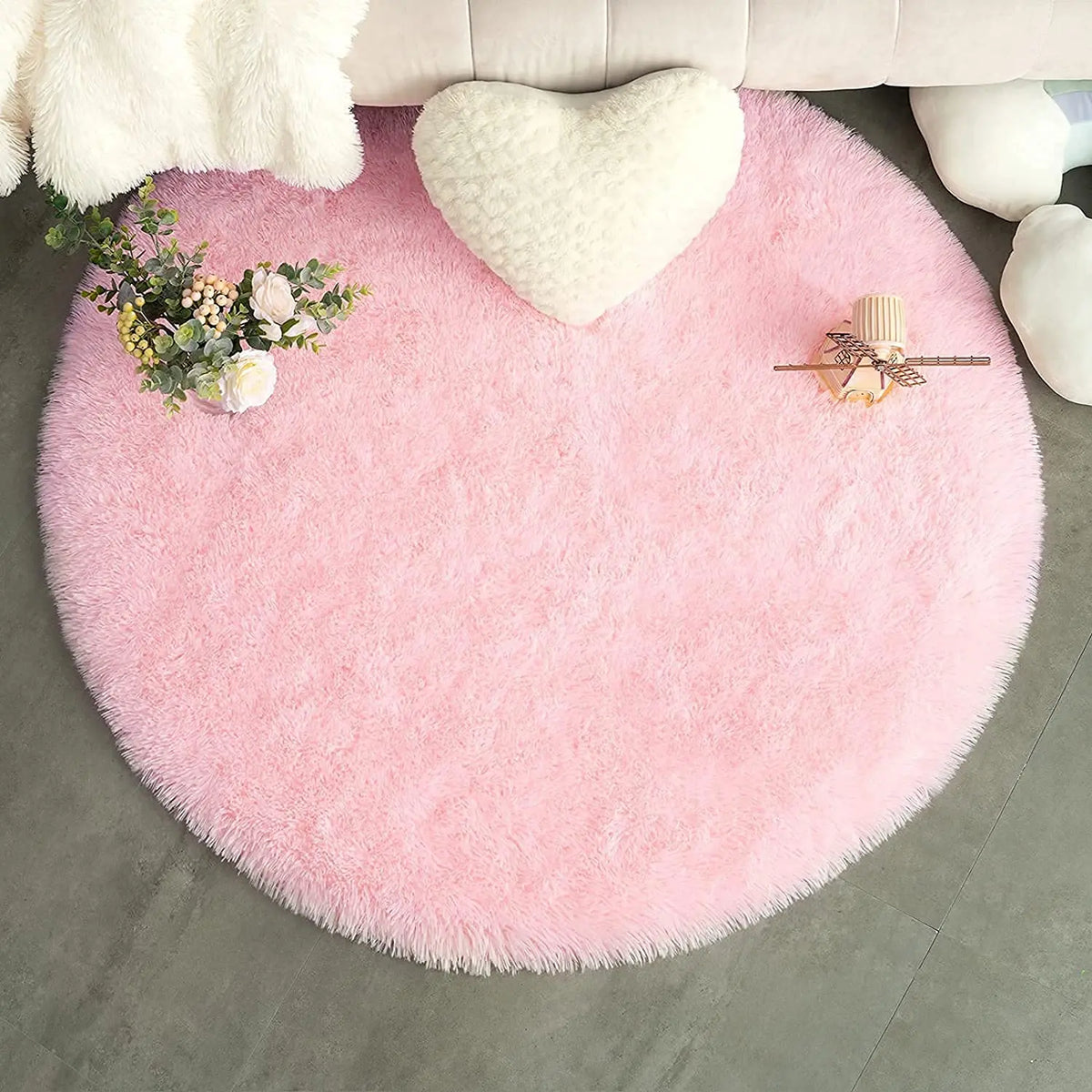 Round Plush Shag Carpet for Kids Room Decor
