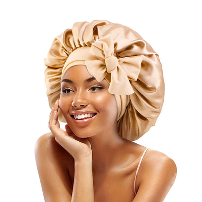 Satin Solid Sleeping Hat with Stretchy Tie Band