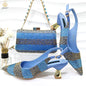 Italian Luxury Green Rhinestone Shoes and Bag Set