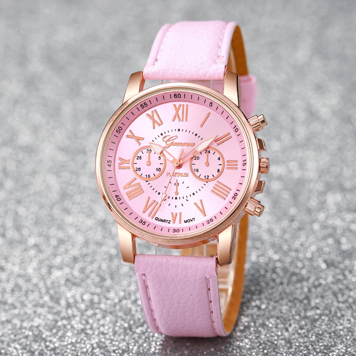 Fashion Women's Quartz Watch Leather Band Jewelry Set
