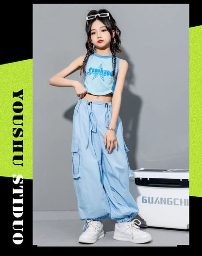 Girls Loose Cargo Pants with Belt for Daily Wear