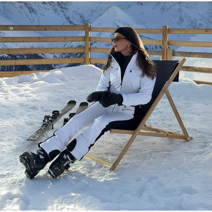 Casual Fur-Trimmed Hooded Ski Suit Women Warm Jumpsuit