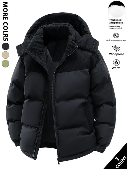 Men's Hooded Cotton Jacket, Windproof and Warm