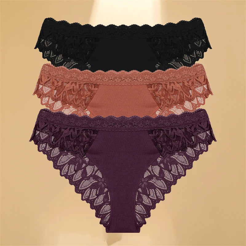 Lace Hollow Out Low-Waist Floral Briefs for Women