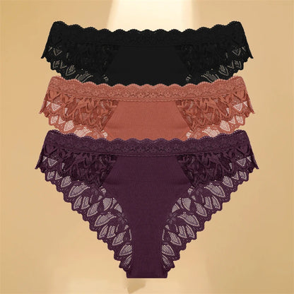 Lace Hollow Out Low-Waist Floral Briefs for Women