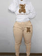 Plus Size Cartoon Bear Print Hooded Sweater Set
