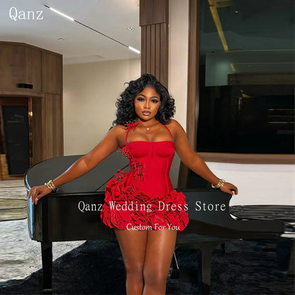 Red Satin Halter Neck Mini Prom Dress with Ruffles